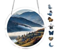 Rolling Autumn Hills and Colorful Forest 7.8x7.8Inch Round Acrylic Puzzle Hanging Decor