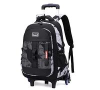 Rolling Backpack for Boys Kids School Bag with Wheels for Elementary Middle School Trolley Luggage Bookbag, D 6 Wheels-camo Black White, 6 Wheels, Classic