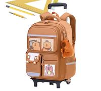 Rolling Backpack with Capybara Pattern Backpack on Wheels, Height-Adjustable Trolley with Extendable Handle and Large Capacity Storage Space for Travel, School, Business, Two rounds, Siehe