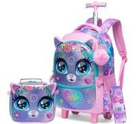 Rolling Backpack with Lunch Bag and Pencil Case Wheeled School Backpack for Girls