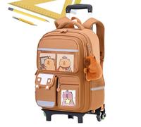 Rolling Backpack with Wheel - Travel Bag Capybara Pattern, Retractable Handle, Height Adjustable, Rolling Luggage Suitcase Large Capacity | Solution for a School and College Plane Overnight Work, Six