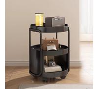 Rolling Bar Cart with Wheels - Metal Frame Side Table for Living Room Accent Table with Anti-Fall Edges for Display & Storage