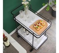 Rolling Bar Cart with Wheels - Mobile 2-Tier Wine Cart for Kitchen and Living Room - Stylish Serving Trolley for Entertaining and Storage - Versatile Kitchen Island Helper