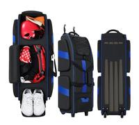 Rolling Baseball Bag with Wheels, Large Catchers Gear & Equipment Carryall for 4 Bats, Separate Shoe Compartment, Multi-Pockets & Fence Hook, Portable Softball Baseball Bat Bag for Youth Adult
