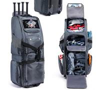 Rolling Baseball Bat Bag with Wheels, Large Capacity Gear Bag Holds 4 Bats, Reinforced Hard Base & Structured Back Panel, Top & Bottom Grab Handles, Shoe & Helmet Compartments for Youth &Adult Players