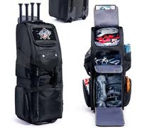 Rolling Baseball Bat Bag with Wheels, Large Capacity Gear Bag Holds 4 Bats, Reinforced Hard Base & Structured Back Panel, Top & Bottom Grab Handles, Shoe & Helmet Compartments for Youth &Adult Players
