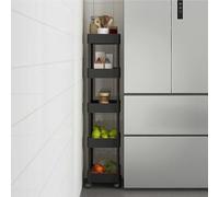 Rolling Bathroom Storage Cart 3 4 5 Tier ABS nizer with Drainage Design Versatile Bathroom & Kitchen Trolley Space Saving Rack (Black 5 27cm)