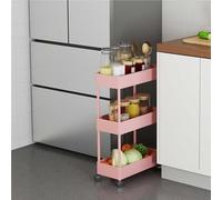 Rolling Bathroom Storage Cart 3/4/5-Tier ABSwith Drainage Design Multi-Use Trolley for Kitchen & Bathroom Space-Saving Solution (Red 3-22cm)