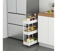 Rolling Bathroom Storage Cart 3/4/5 Tier ABSwith Drainage Design Versatile Utility for Kitchen & Bath Space-Saving White Rack (3-22cm)