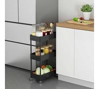 Rolling Bathroom Storage Cart 3/4/5 Tier ABSwith Hollow Drain Design Multi-Functional Bathroom Kitchen & WC Storage Solution (Black 3-18cm)