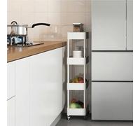 Rolling Bathroom Storage Cart 3/4/5 Tier ABSwith Hollow Drain Design Versatile Bathroom & Kitchen Rack Space-Saving and Stylish (White 4-18cm)