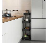 Rolling Bathroom Storage Cart ABS 3/4/5 Tier nizer with Hollow Drain Concept Versatile Utility Cart for Kitchen & Bathroom (Black 4-27cm)