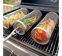 Rolling BBQ Grilling Basket, Portable bbq Vegetable Grill Basket Outdoor BBQ Accessories BBQ Grill Round Barbecue Rack for Vegetables, French Fries, Fish(21cm)