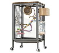 Rolling Bird Cage with Clear View Glass Panels, Modern Decorative Flight Cage for Parakeets, Cockatiels and Conures, Indoor Metal Bird Cage with Wooden Top black