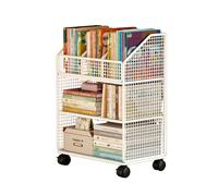 Rolling Book Cart, 3 Tier Movable Bookshelf Organizer with Wheels, Raised Guardrail Design, Metal Library Cart for Home Office or Study