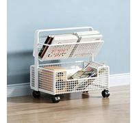 Rolling Book Cart, Large Capacity Office Paper Organizer with Wheels, Slanted Shelf, Multi-Layer Table-side Metal Storage Rack for Storing Books, Magazines, Newspapers(White,2 Tier)