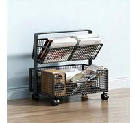 Rolling Book Cart, Large Capacity Office Paper Organizer with Wheels, Slanted Shelf, Multi-Layer Table-side Metal Storage Rack for Storing Books, Magazines, Newspapers(Black,2 Tier)