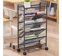 Rolling Book Cart, Metal Storage Trolley on Wheels, 6-Tier Document Organizer, Mobile Desk Shelf for Easy Assembly and Compact Display