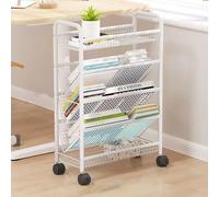 Rolling Book Cart - Metal Utility Mobile Storage Trolley on Wheels for Desk Organization and Corner Display - Easy Assembly for Efficient Space Management
