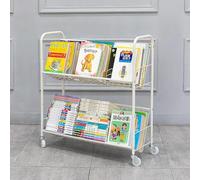 Rolling Book Cart, Moveable Bookshelf Organizer, Metal Shelving Cart with Wheels for Office, Classroom, and Library Storage