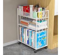 Rolling Book Cart with Lockable Wheels, Large Metal Storage Organizer for Office or Home Use, Includes Hanging Folders