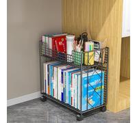 Rolling Book Cart with Lockable Wheels, Large Metal Storage Organizer for Office or Home Use, Includes Hanging Folders