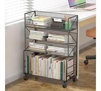 Rolling Book Cart with Lockable Wheels, Large Metal Storage Organizer for Office or Home Use, Includes Hanging Folders