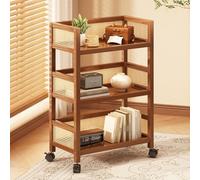 Rolling Book Cart with Wheels, 3 Tier Bamboo Bookshelf, Movable Storage with Guardrail, Multi-Functional Organizer for Home Office