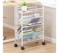 Rolling Book Cart with Wheels - Multifunctional Metal Display Shelf and Magazine Rack for Home and Office Storage