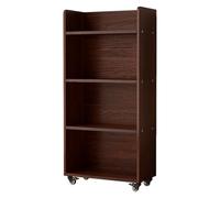 Rolling Bookcase on Wheels 2-Tier Solid Wood Bookshelf Display Small Freestanding Open Shelf Walnut Finish Perfect for Home & Office Storage