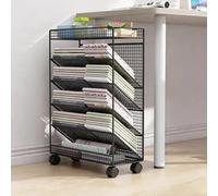 Rolling Bookshelf, Mobile Bookshelf On Wheels Compact Desk Storage Trolley Floor Standing Metal Bookshelf/Corner Display Rack Magazine Rack paper organiser For Narrow Spaces (Black, 42x22x65c)