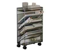 Rolling Bookshelf on Wheels, Compact Floor Standing Metal Storage Trolley, Mobile Corner Display Rack, Magazine Organizer for Narrow Spaces