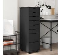 Rolling Cabinet 34x39x103cm Moss Grey Solid Pine 8 Drawer Mobile Unit Wheeled UK