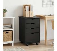Rolling cabinet 34x39x56cm Grey Solid Pine Wood 4 Drawer Slim Mobile Storage
