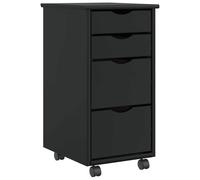 Rolling Cabinet 4 Drawer Black Pine Wood 39x34x65.5cm Mobile Storage Under-Desk