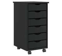 Rolling Cabinet 6-Drawer Black Solid Pine Wood Slim Mobile Storage 34x39x65.5cm