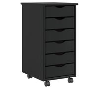 Rolling Cabinet 6-Drawer Black Solid Pine Wood Slim Mobile Storage 34x39x65.5cm
