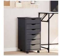 Rolling Cabinet 6-Drawer Grey Solid Pine Wood 34x39x65.5cm Lockable Wheels Slim