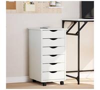 Rolling Cabinet 6-Drawer White Solid Pine Wood 34x39x65.5cm Mobile Storage Lock