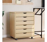 Rolling Cabinet 6 Drawers Brown Solid Pine Wood 53x39x65.5cm Lockable Wheels Eco