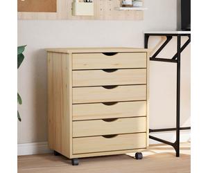 Rolling Cabinet 6 Drawers Brown Solid Pine Wood 53x39x65.5cm Lockable Wheels Eco