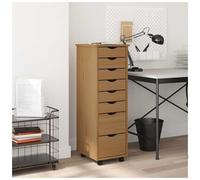 Rolling cabinet 8-drawer honey brown solid pine 34x39x103cm on wheels minimalist