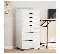 Rolling Cabinet 8-Drawer White Solid Pine Wood 53 x 39 x 103 cm Mobile Storage.