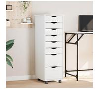 Rolling Cabinet 8-Drawer White Solid Pine Wood Mobile Storage 34x39x103cm slim.