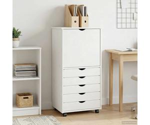 Rolling Cabinet Ample Storage 53 x 39 x 103 cm White Solid Pine Wood