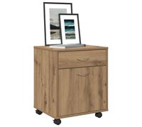 Rolling Cabinet Artisan Oak 45x38x54cm Engineered Wood 2-Door On Wheels Compact