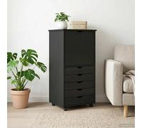 Rolling Cabinet Black 53x39x103 cm Solid Pine Wood 5 Drawer Mobile Storage Slim