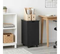 Rolling cabinet Black solid pine 34x39x65.5 cm 2-shelf mobile storage w/ castors