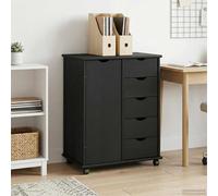 Rolling cabinet Black solid pine 63.5x39x79cm 5-drawer mobile storage with shelf