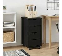 Rolling Cabinet Black Solid Pine Wood 34x39x65.5cm 4-Drawer Mobile Storage Home
